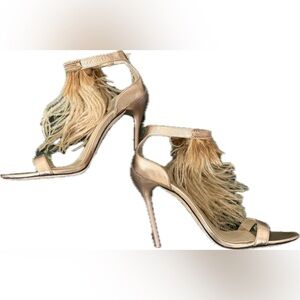 Brian Atwood Gold Metallic Feathered Stilettos